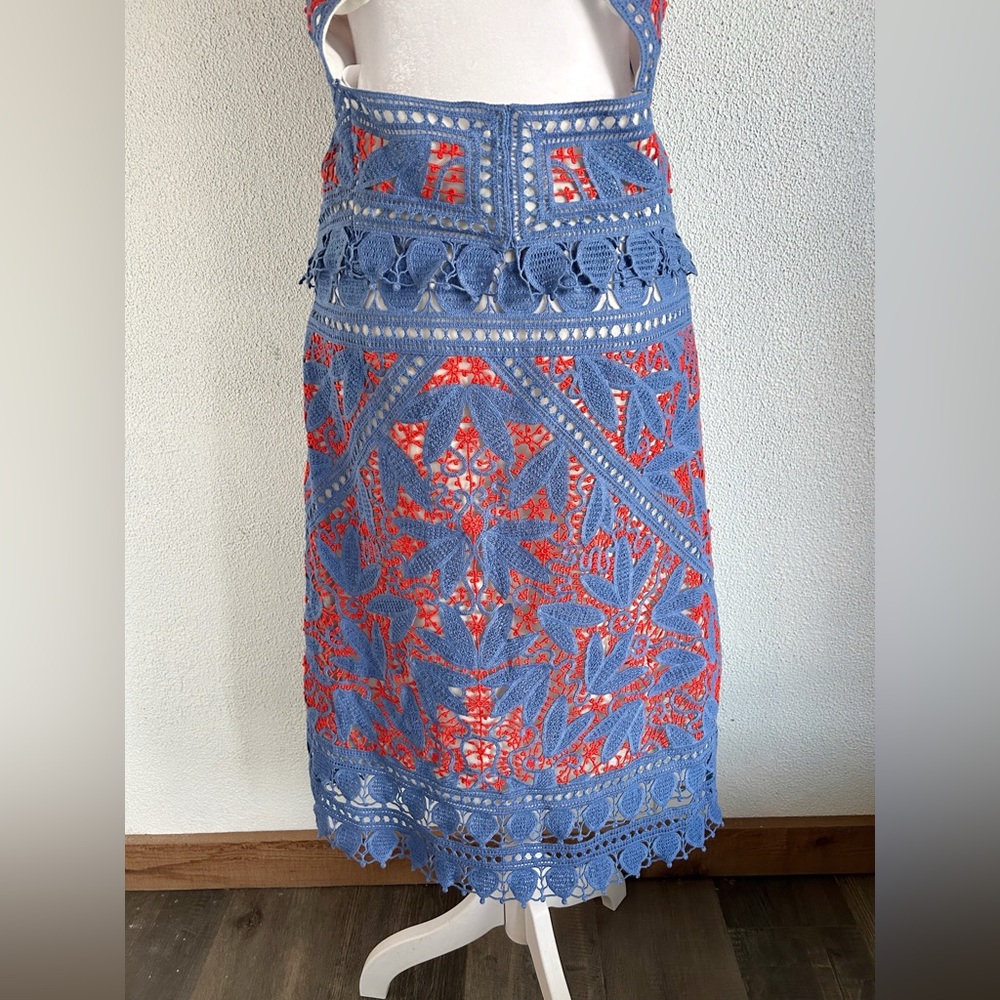 NWT Tory Burch Evie Whitney Blue Lace Crochet Skirt Set Size 8 Runway - Picture 11 of 16